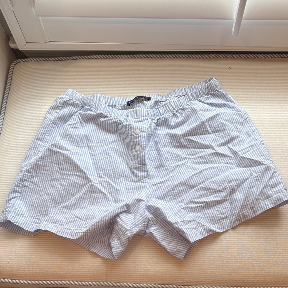 Brandy light Blue and White Striped Cotton Boxer Shorts